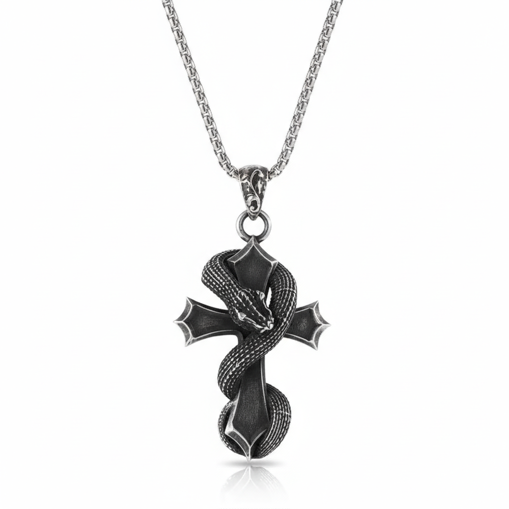 Serpent Wrapped Cross Pendent