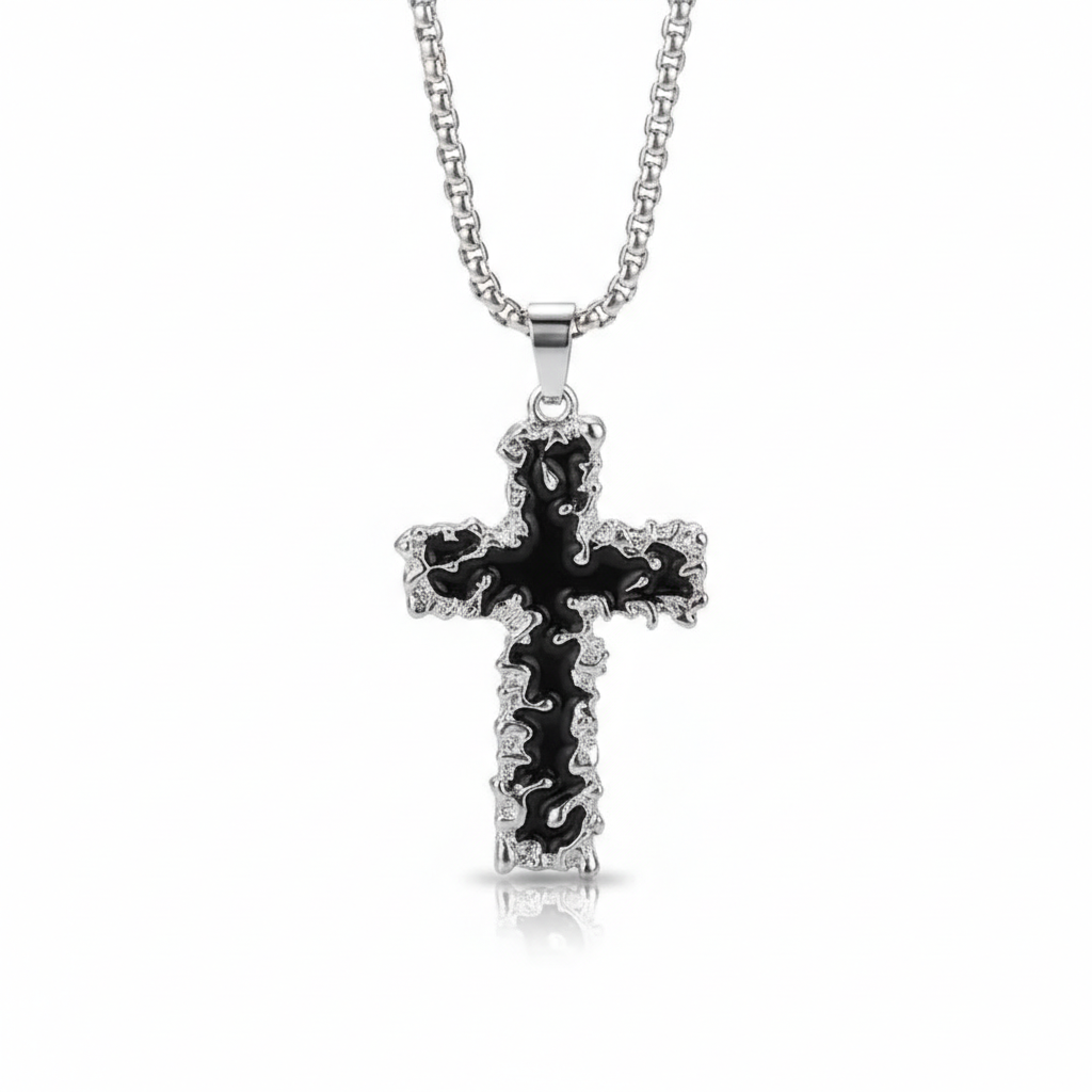 Obsidian Texture Cross Pendant