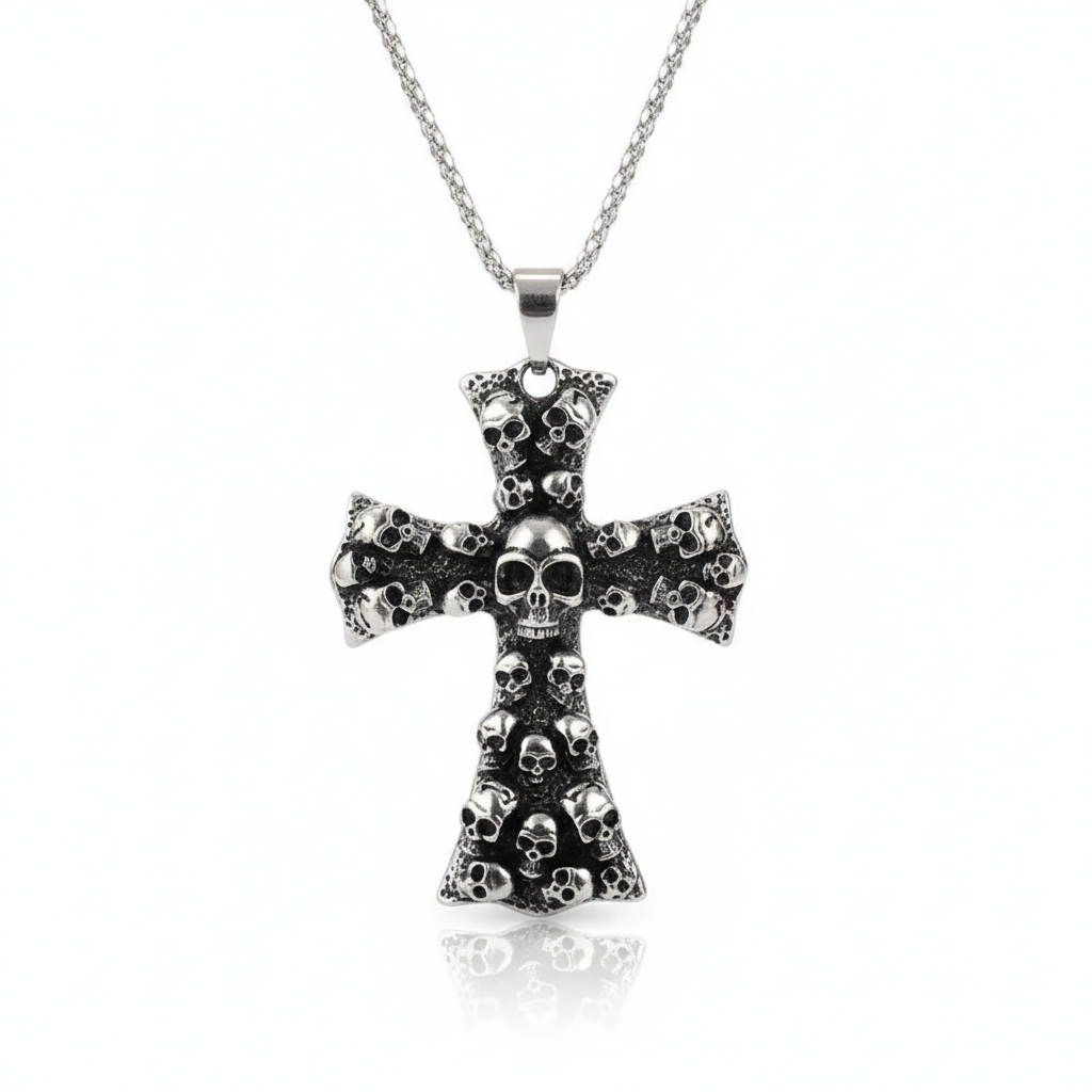 Macabre Skull Cross Pendant